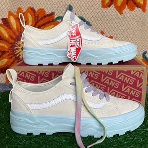 Vans Cream and Light Blue Women's Sneakers